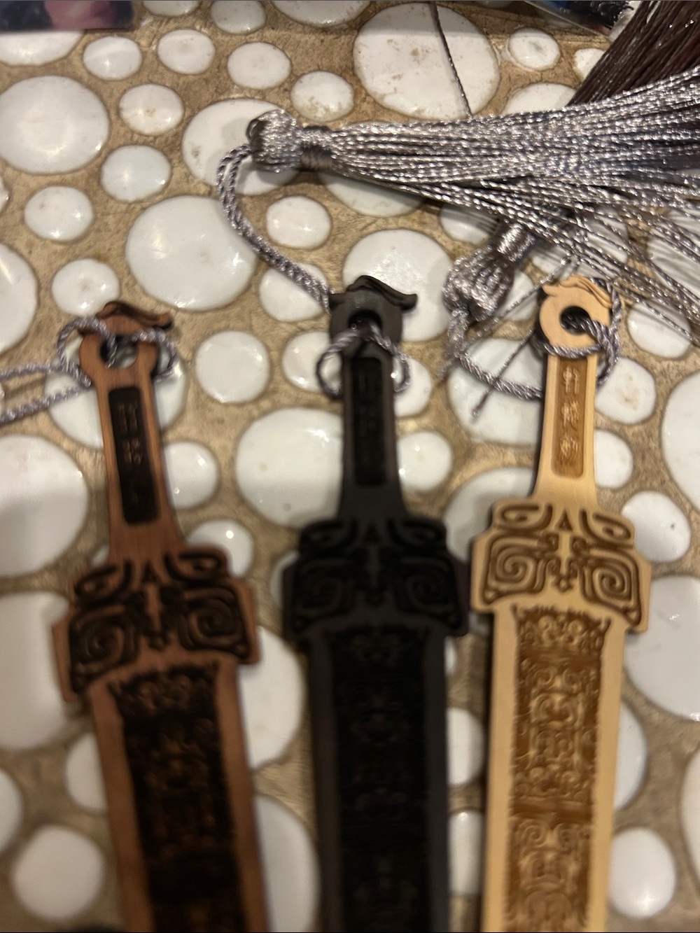Ornate Wooden Sword Bookmark Trio - Brown, Black, cream - Picture 2 of 2